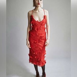 Bardot NWT Lace Midi Dress Fire Red, size 6